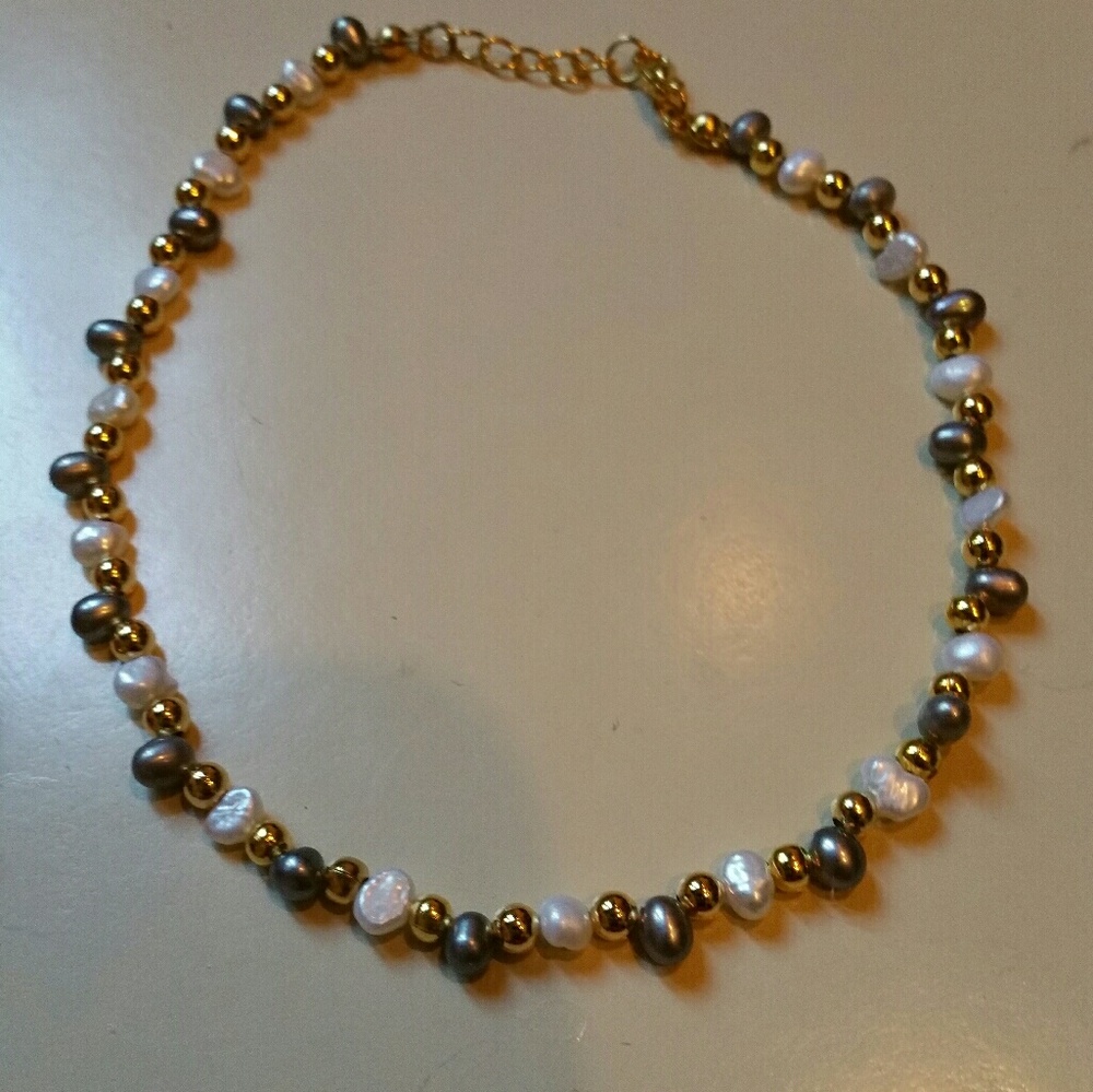 Dark silver and white freshwater pearls